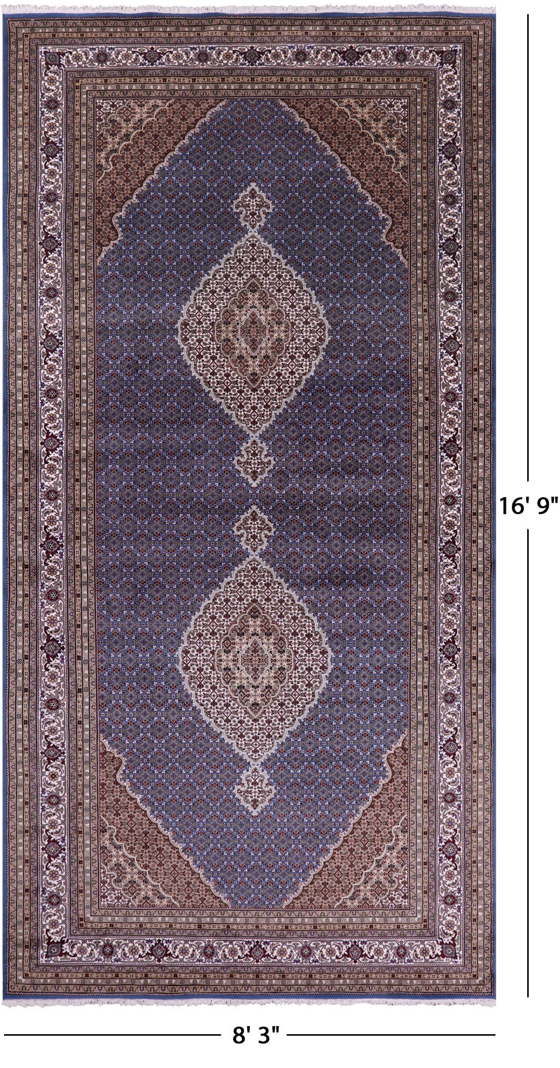 Blue Bijar Hand Knotted Wool & Silk Rug - 8' 3" X 16' 9" - Golden Nile