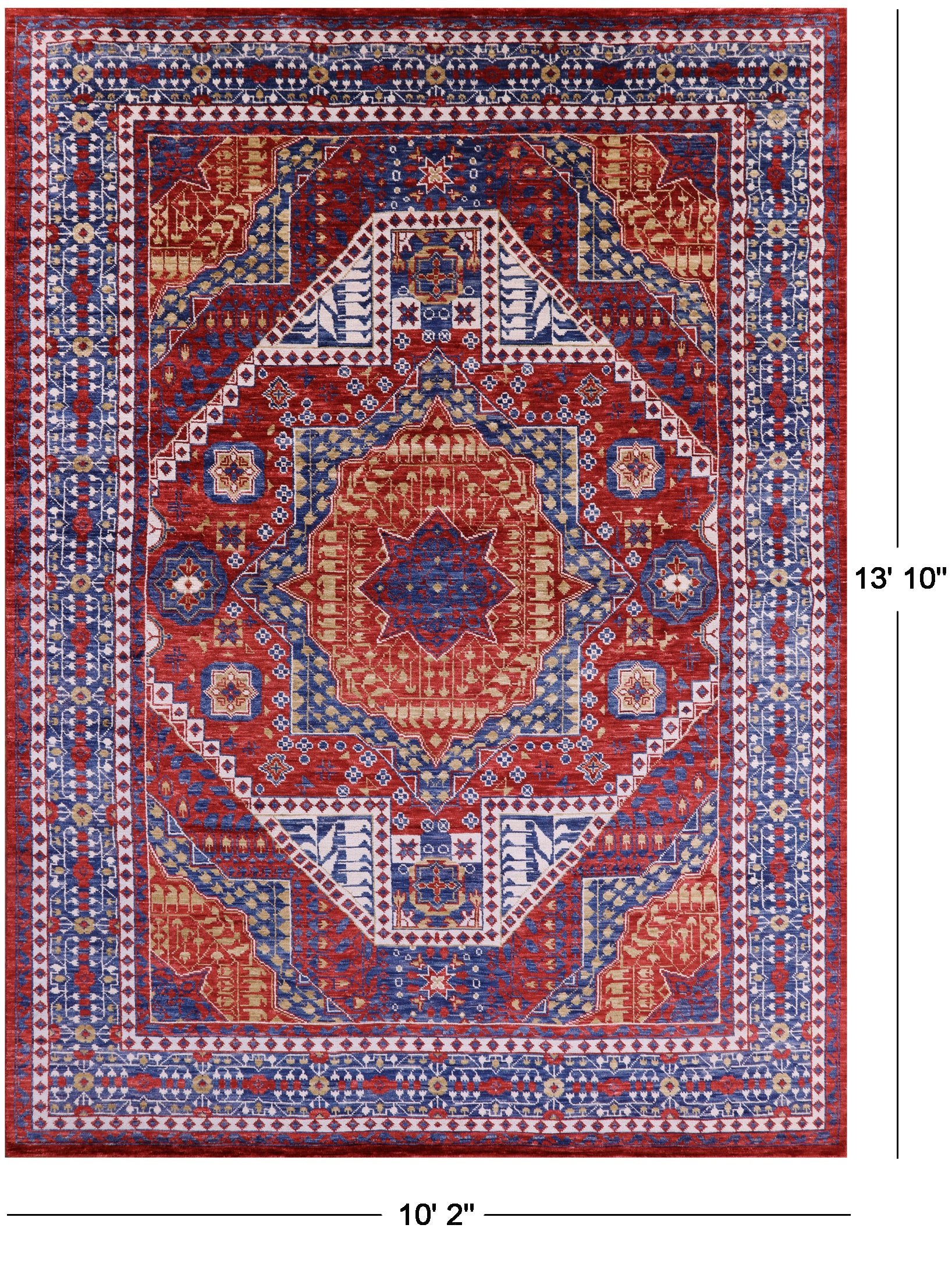 Geometric Persian Mamluk Hand Knotted Wool Rug - 10' 2" X 13' 10" - Golden Nile