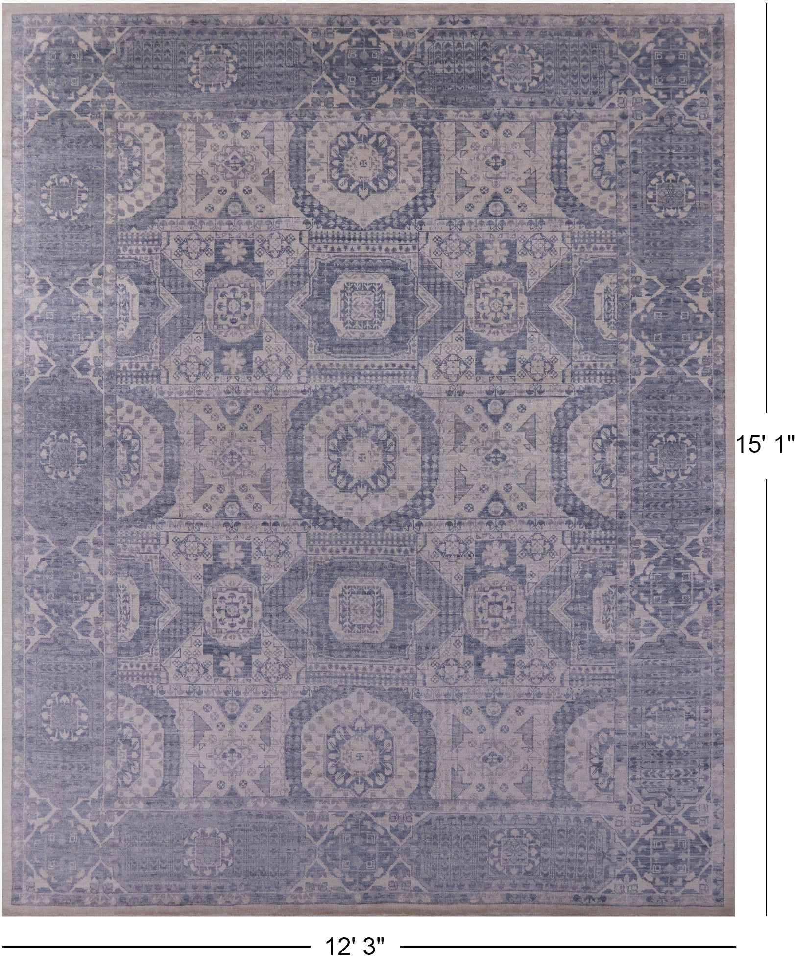 Geometric Persian Mamluk Hand Knotted Wool Rug - 12' 3" X 15' 1" - Golden Nile