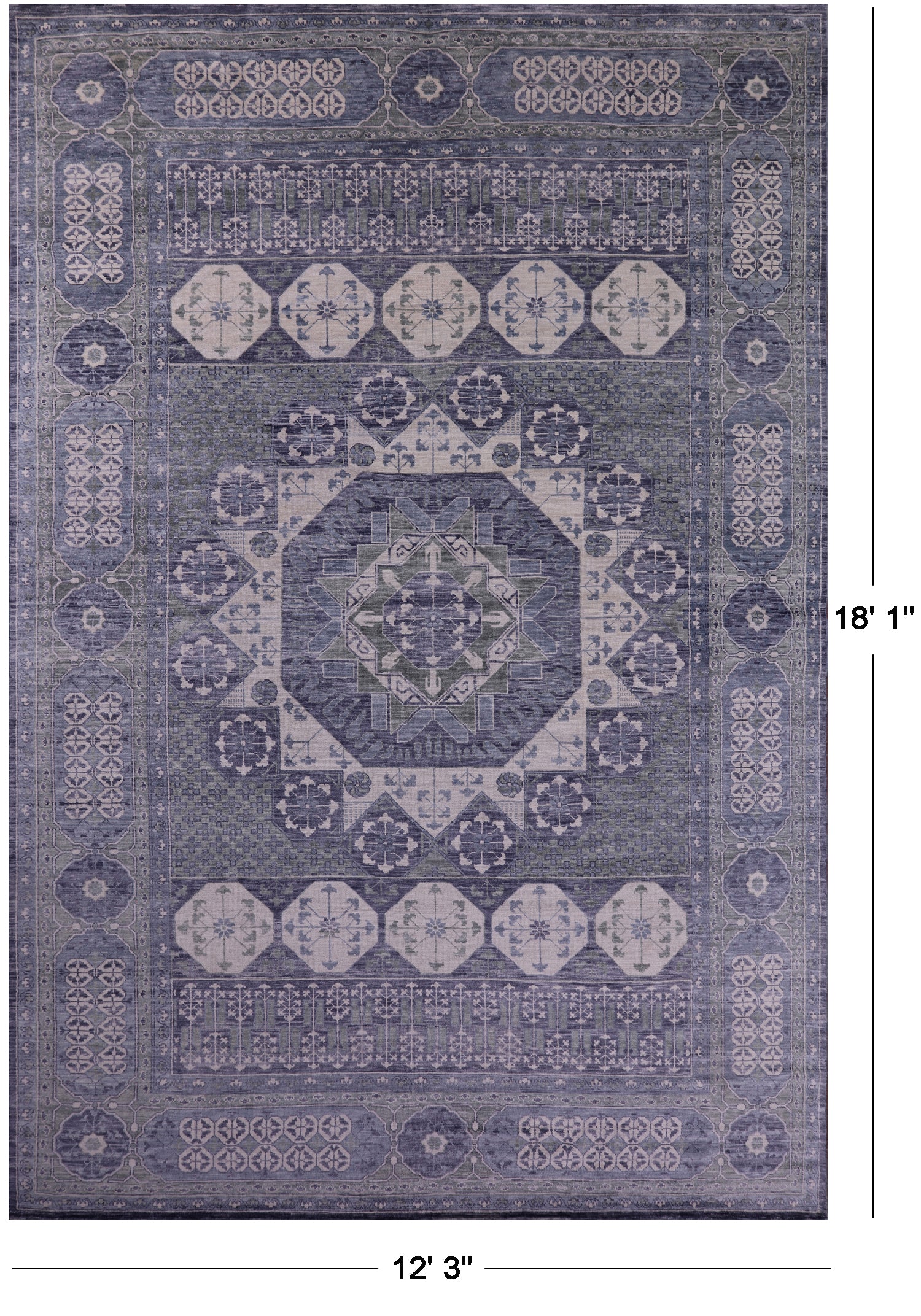 Geometric Persian Mamluk Hand Knotted Wool Rug - 12' 3" X 18' 1" - Golden Nile