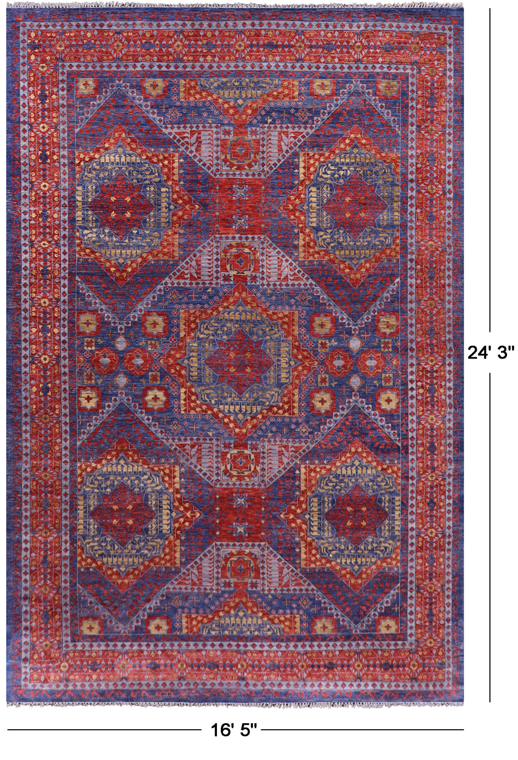 Geometric Persian Mamluk Hand Knotted Wool Rug - 16' 5" X 24' 3" - Golden Nile