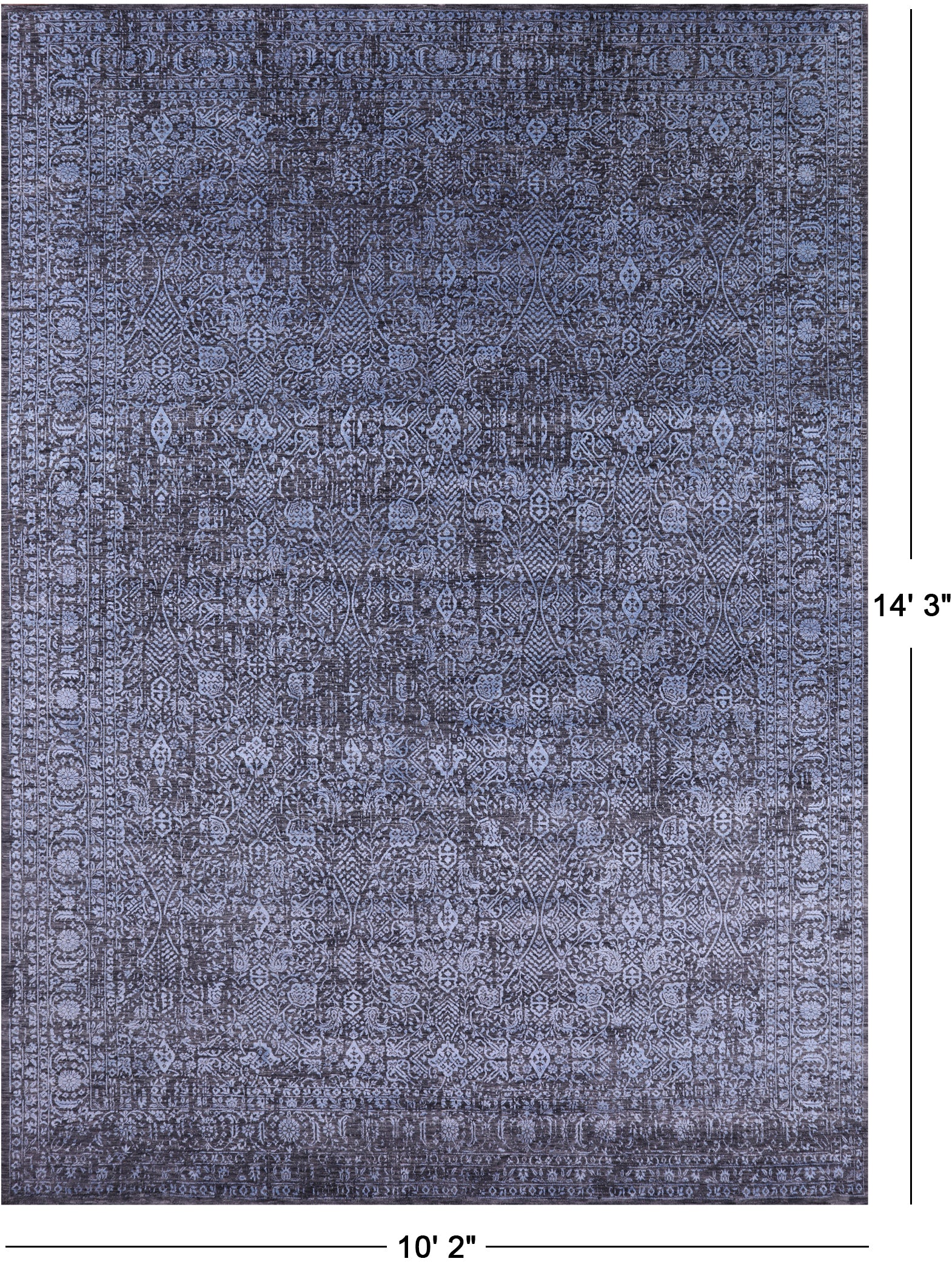 Grey Persian Hand Knotted Wool & Silk Rug - 10' 2" X 14' 3" - Golden Nile