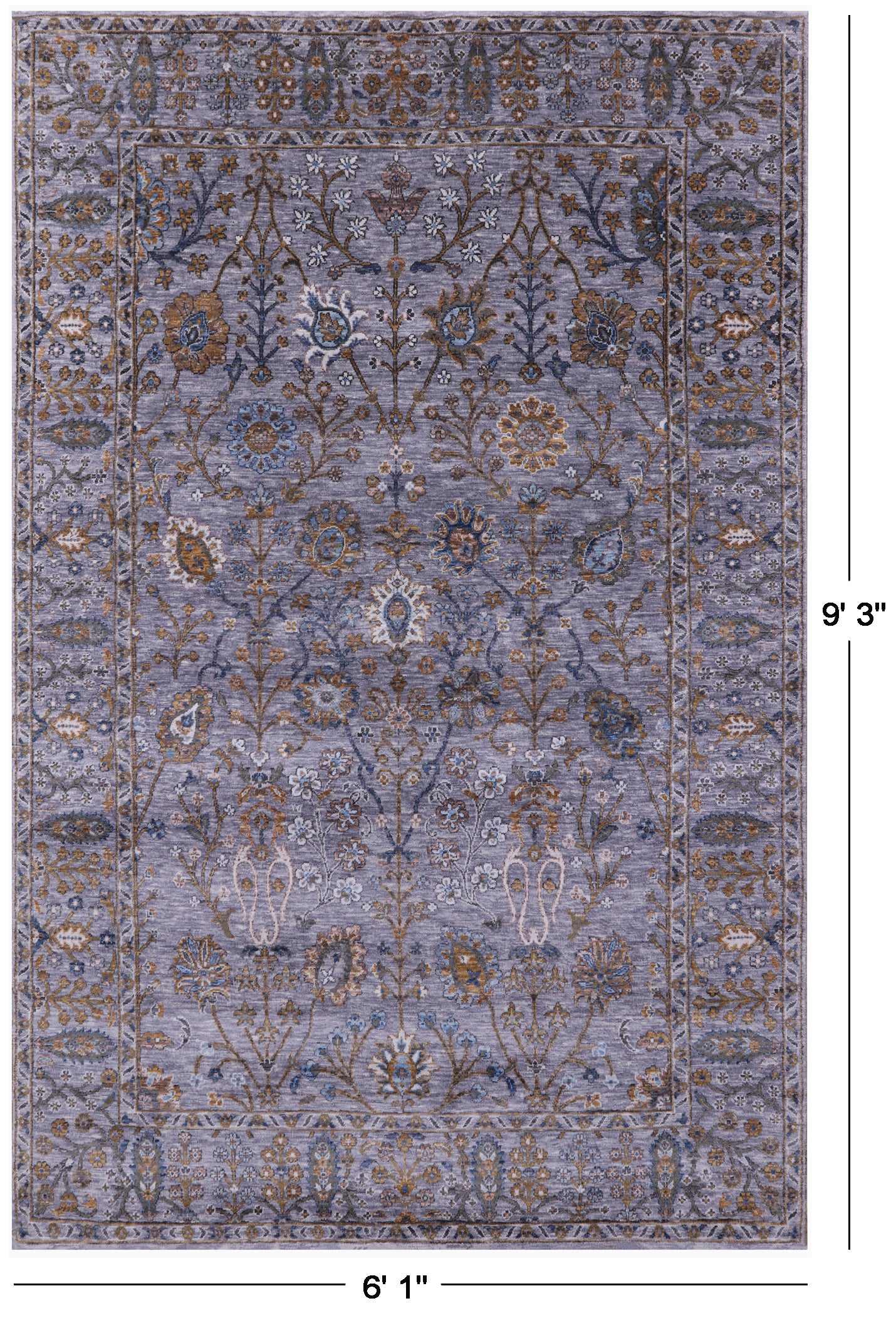 Grey Persian Tabriz Hand Knotted Wool Rug - 6' 1" X 9' 3" - Golden Nile