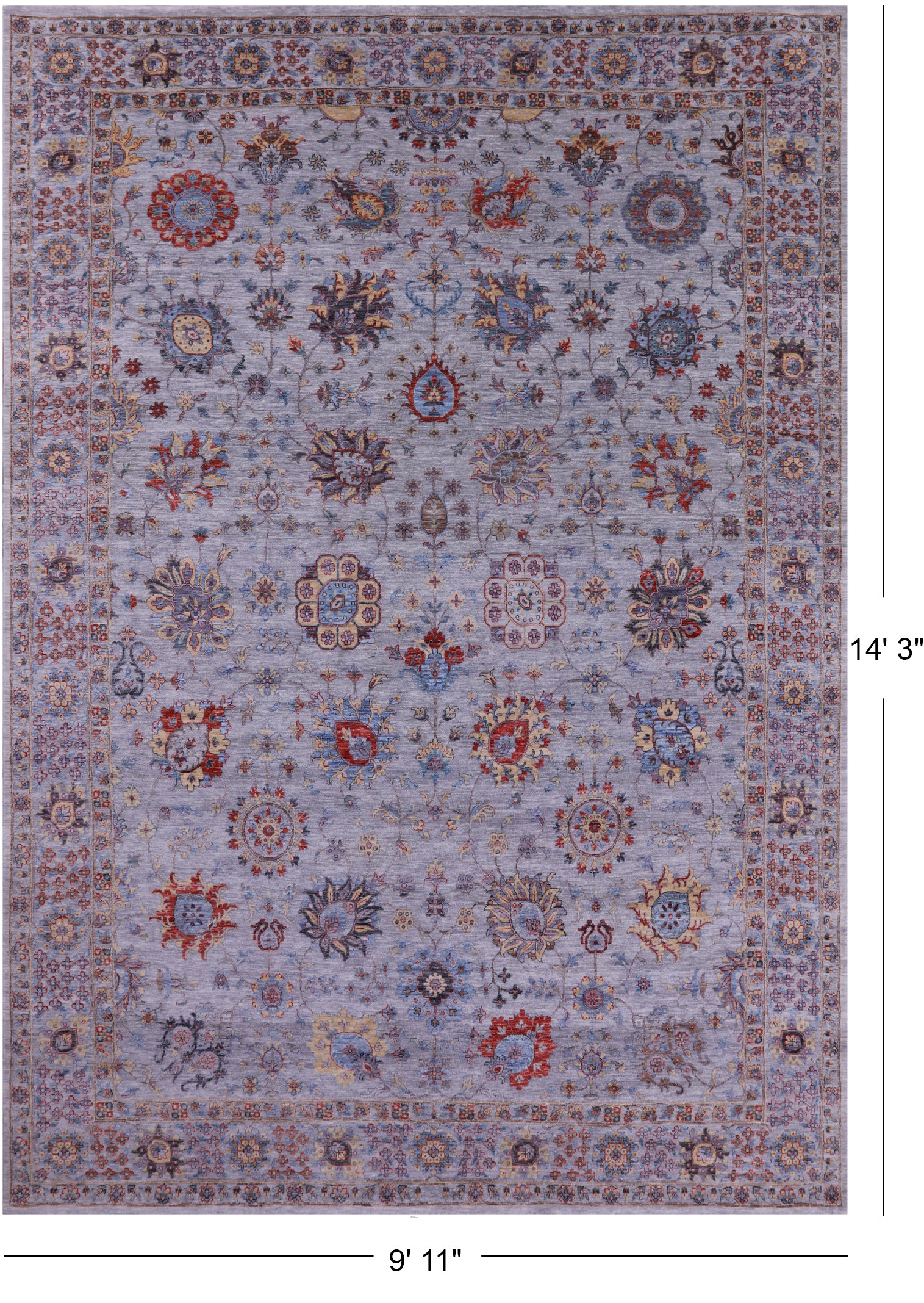 Grey Persian Tabriz Hand Knotted Wool Rug - 9' 11" X 14' 3" - Golden Nile