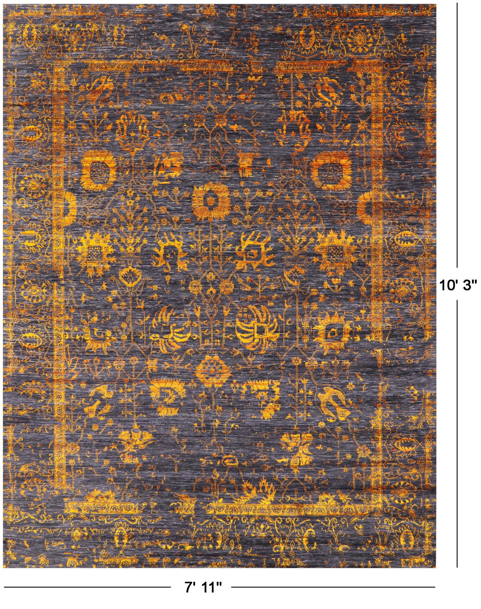 Grey Persian Hand Knotted Wool & Silk Rug - 7' 11" X 10' 3" - Golden Nile