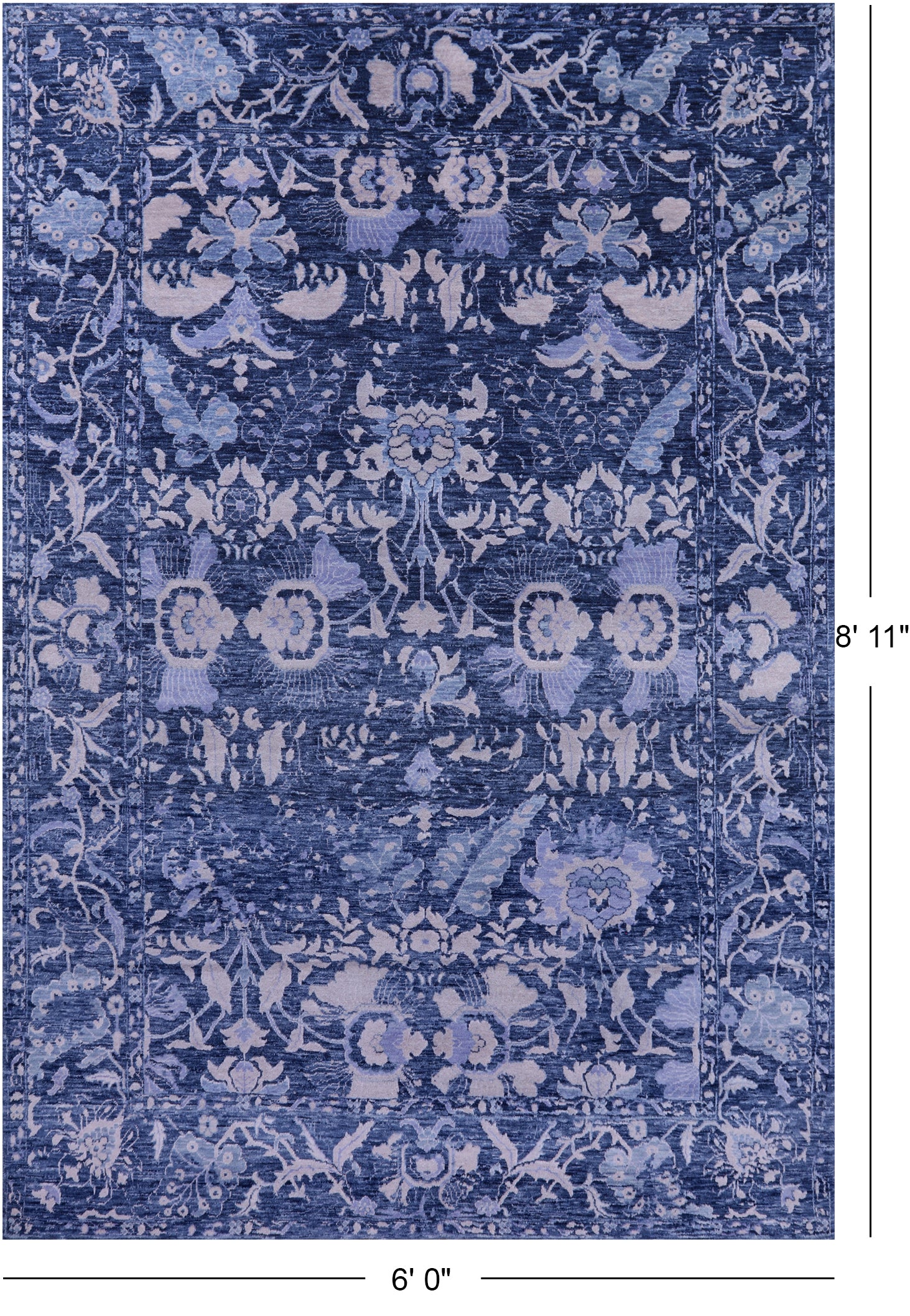 Blue Contemporary Hand Knotted Wool & Silk Rug - 6' 0" X 8' 11" - Golden Nile