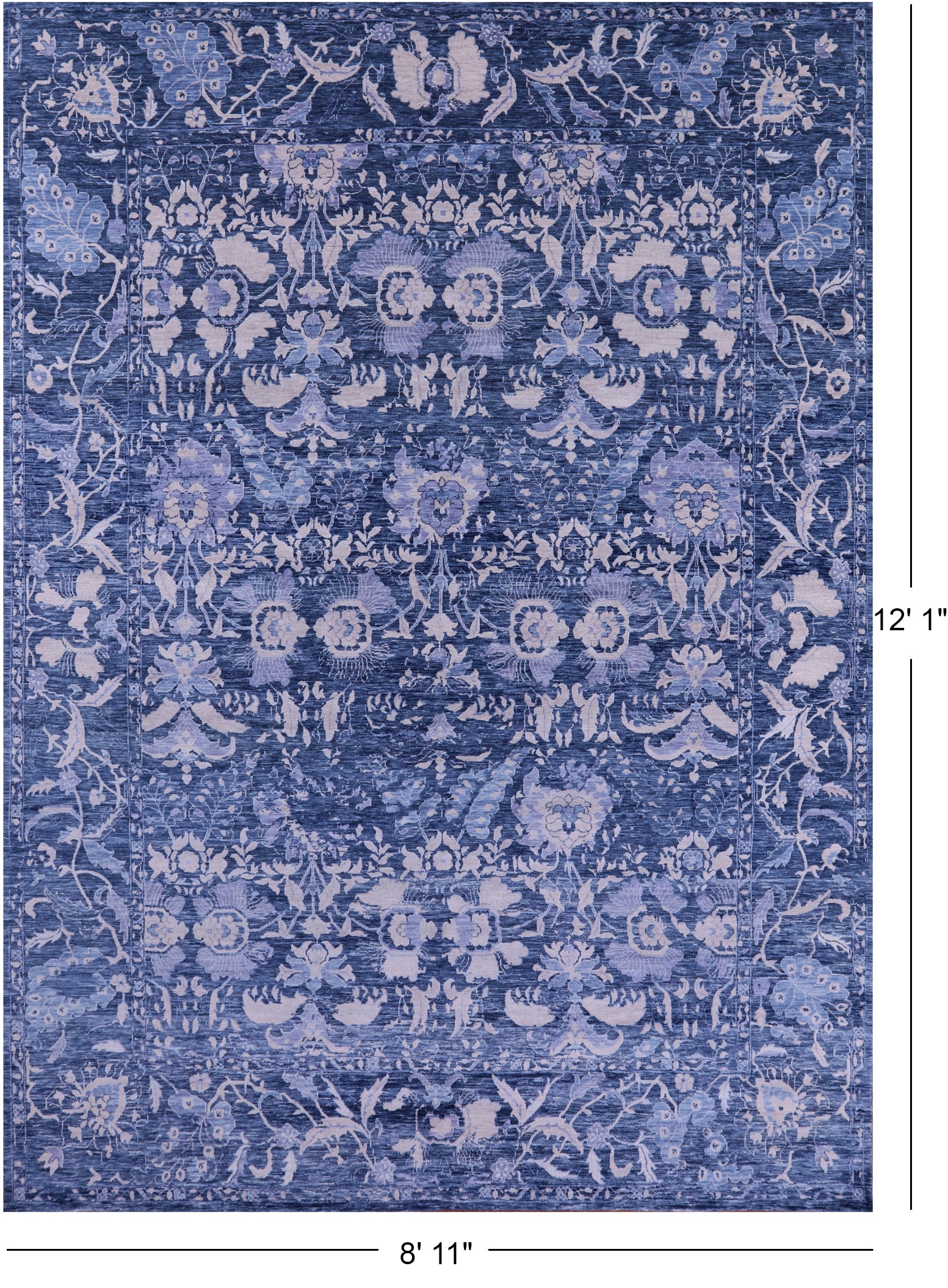 Blue Contemporary Hand Knotted Wool Rug - 8' 11" X 12' 1" - Golden Nile