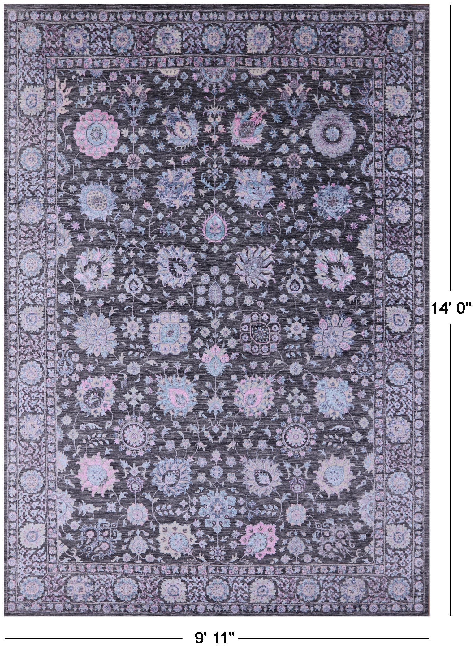 Grey Persian Hand Knotted Wool & Silk Rug - 9' 11" X 14' 0" - Golden Nile