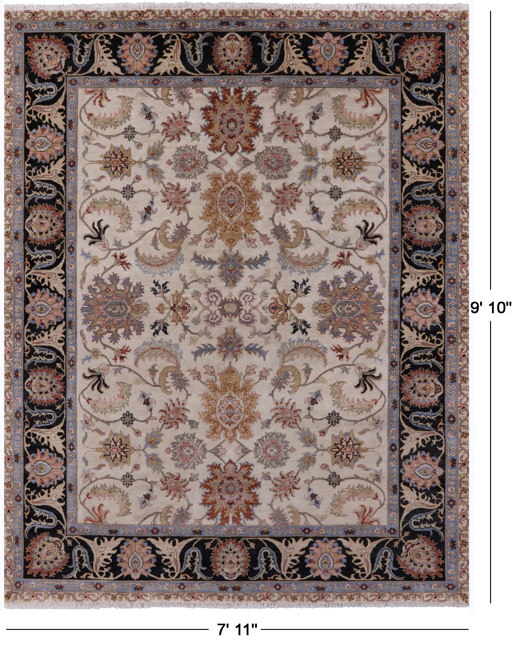 Ivory Persian Tabriz Handmade Wool Rug - 7' 11" X 9' 10" - Golden Nile