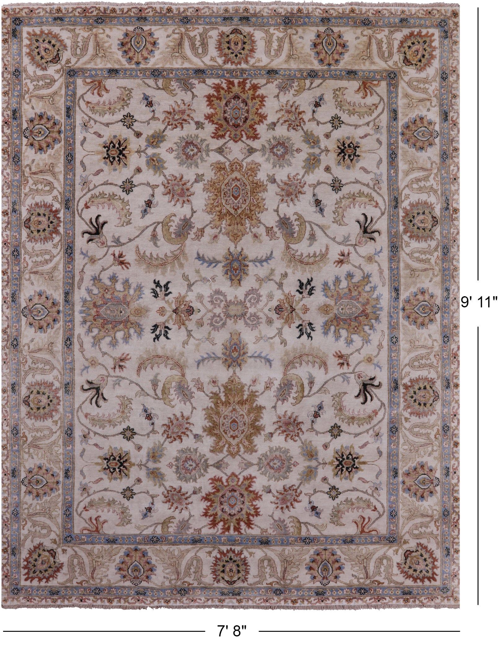 Ivory Persian Tabriz Hand Knotted Wool Rug - 7' 8" X 9' 11" - Golden Nile
