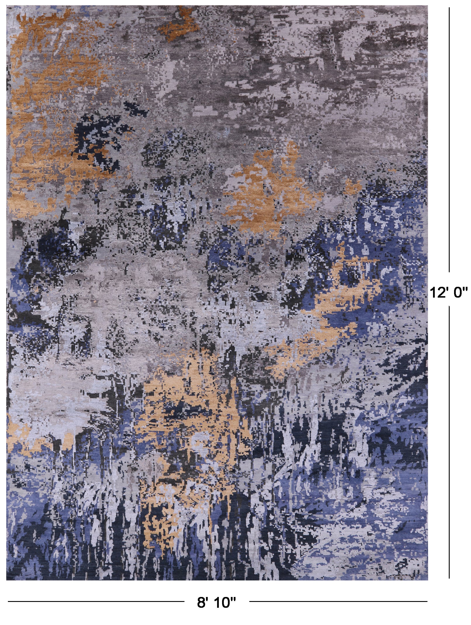 Abstract Modern Hand Knotted Wool & Silk Rug - 8' 10" X 12' 0" - Golden Nile