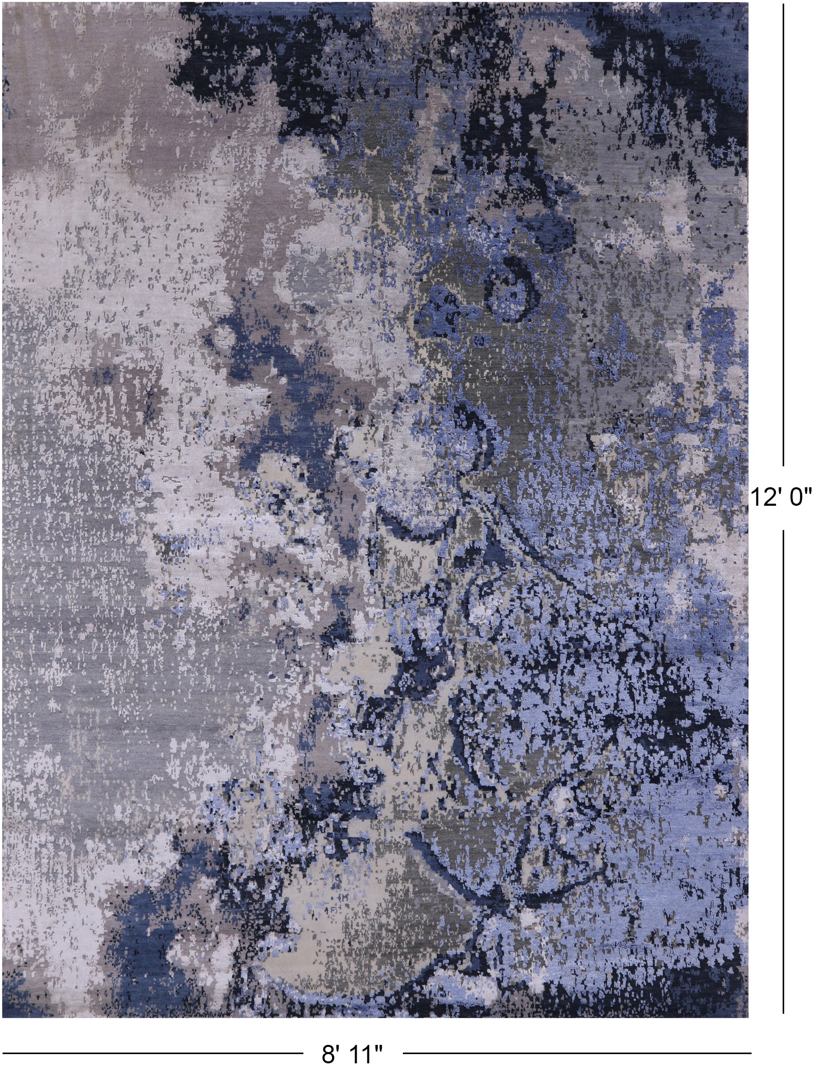 Abstract Contemporary Hand Knotted Wool & Silk Rug - 8' 11" X 12' 0" - Golden Nile