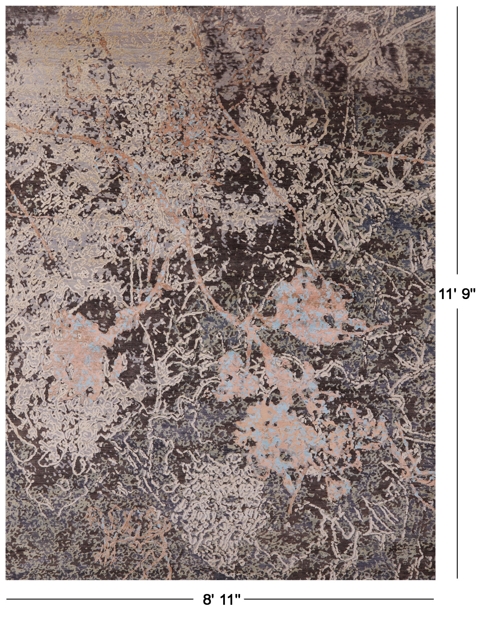 Abstract Modern Handmade Wool & Silk Rug - 8' 11" X 11' 9" - Golden Nile