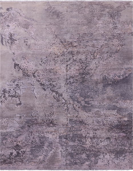 Abstract Modern Hand Knotted Wool & Silk Rug - 7' 11" X 10' 1" - Golden Nile