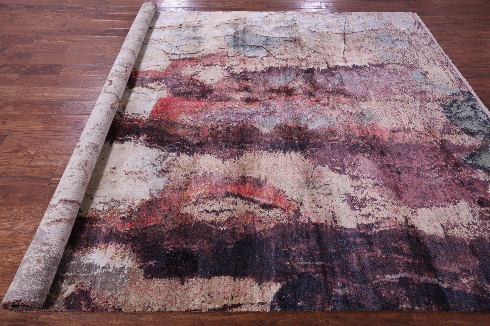 Abstract Modern Handmade Wool & Silk Rug - 7' 10" X 9' 10" - Golden Nile