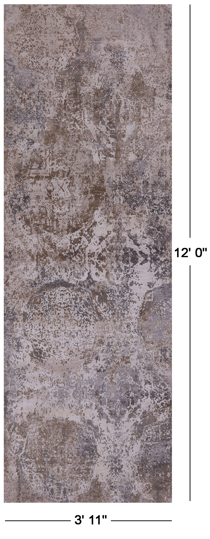 Abstract Modern Hand Knotted Wool & Silk Runner Rug - 3' 11" X 12' 0" - Golden Nile