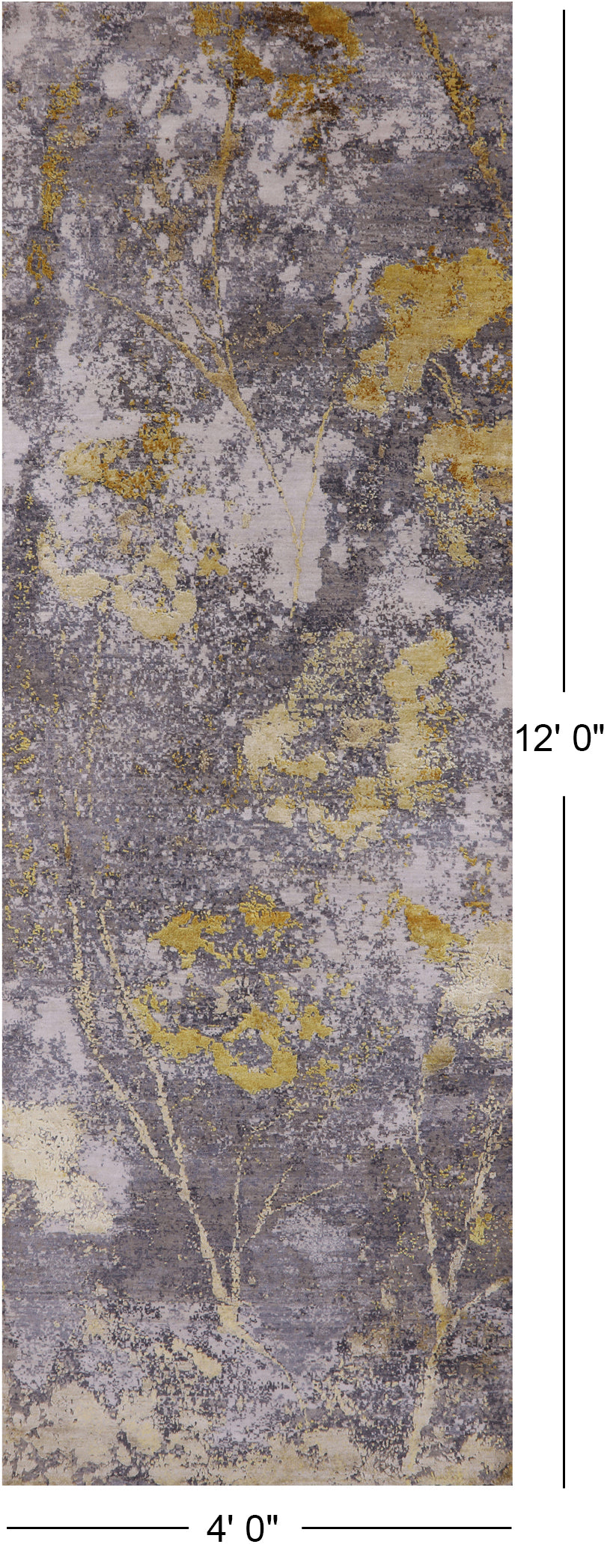 Abstract Modern Hand Knotted Wool & Silk Runner Rug - 4' 0" X 12' 0" - Golden Nile