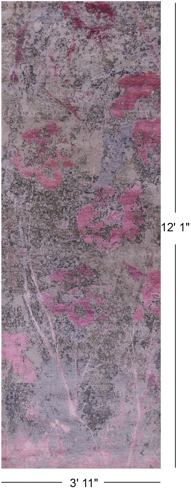 Abstract Contemporary Hand Knotted Wool & Silk Runner Rug - 3' 11" X 12' 1" - Golden Nile