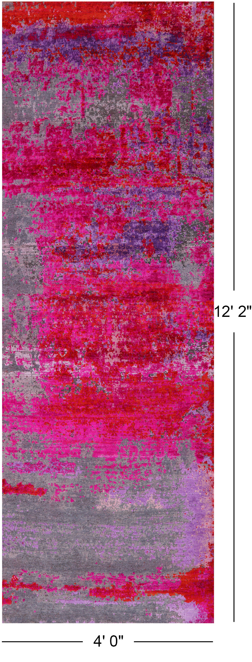 Abstract Modern Hand Knotted Wool & Silk Runner Rug - 4' 0" X 12' 2" - Golden Nile
