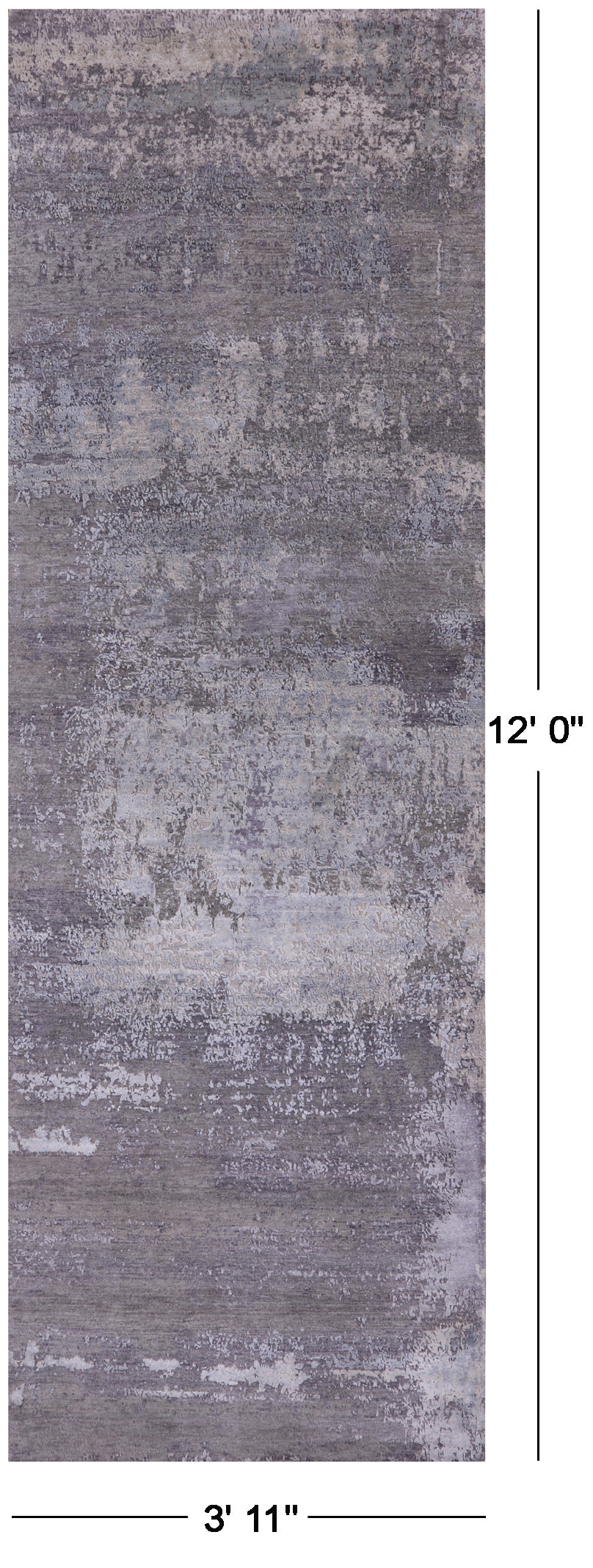 Abstract Modern Hand Knotted Wool & Silk Runner Rug - 3' 11" X 12' 0" - Golden Nile