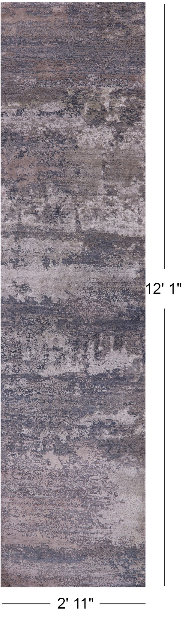 Abstract Contemporary Hand Knotted Wool & Silk Runner Rug - 2' 11" X 12' 1" - Golden Nile
