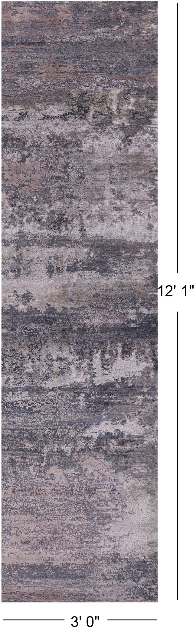 Abstract Contemporary Hand Knotted Wool & Silk Runner Rug - 3' 0" X 12' 1" - Golden Nile