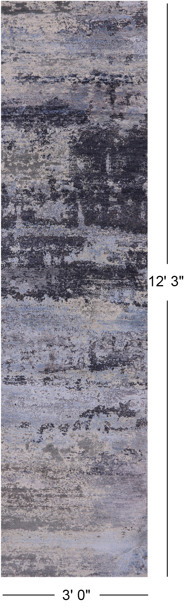 Abstract Contemporary Hand Knotted Wool & Silk Runner Rug - 3' 0" X 12' 3" - Golden Nile