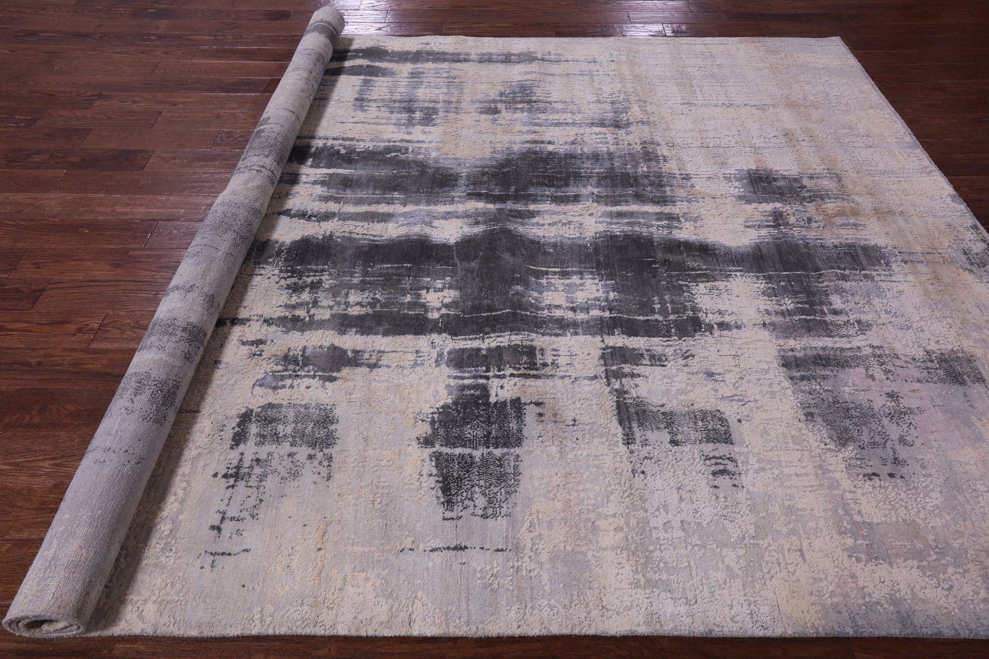 Abstract Contemporary Hand Knotted Wool & Silk Rug - 8' 0" X 10' 2" - Golden Nile