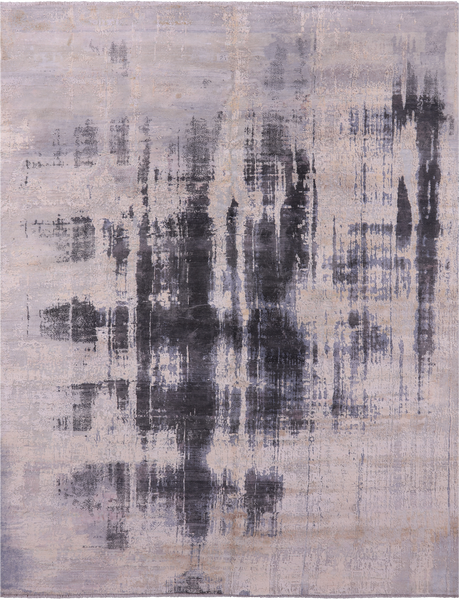 Abstract Contemporary Hand Knotted Wool & Silk Rug - 8' 0" X 10' 2" - Golden Nile