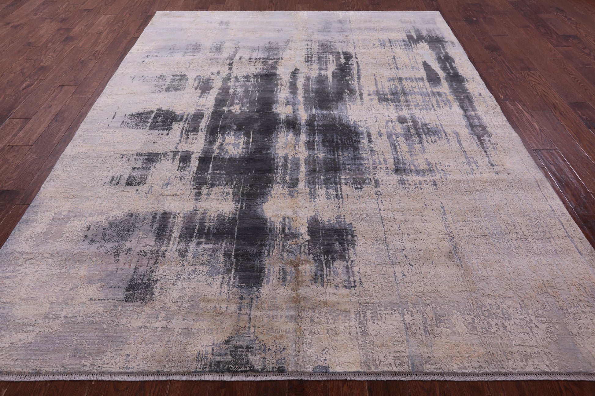 Abstract Contemporary Hand Knotted Wool & Silk Rug - 8' 0" X 10' 2" - Golden Nile
