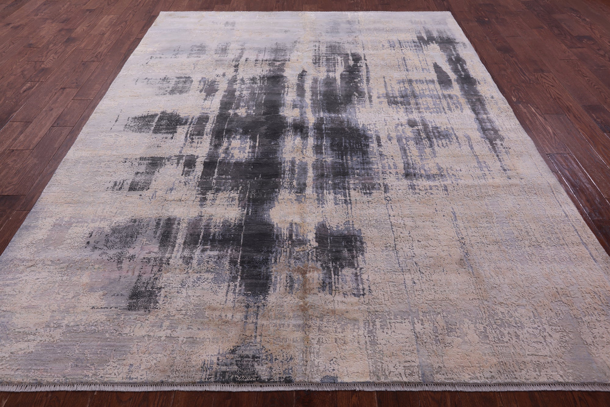 Abstract Contemporary Hand Knotted Wool & Silk Rug - 8' 0" X 10' 2" - Golden Nile