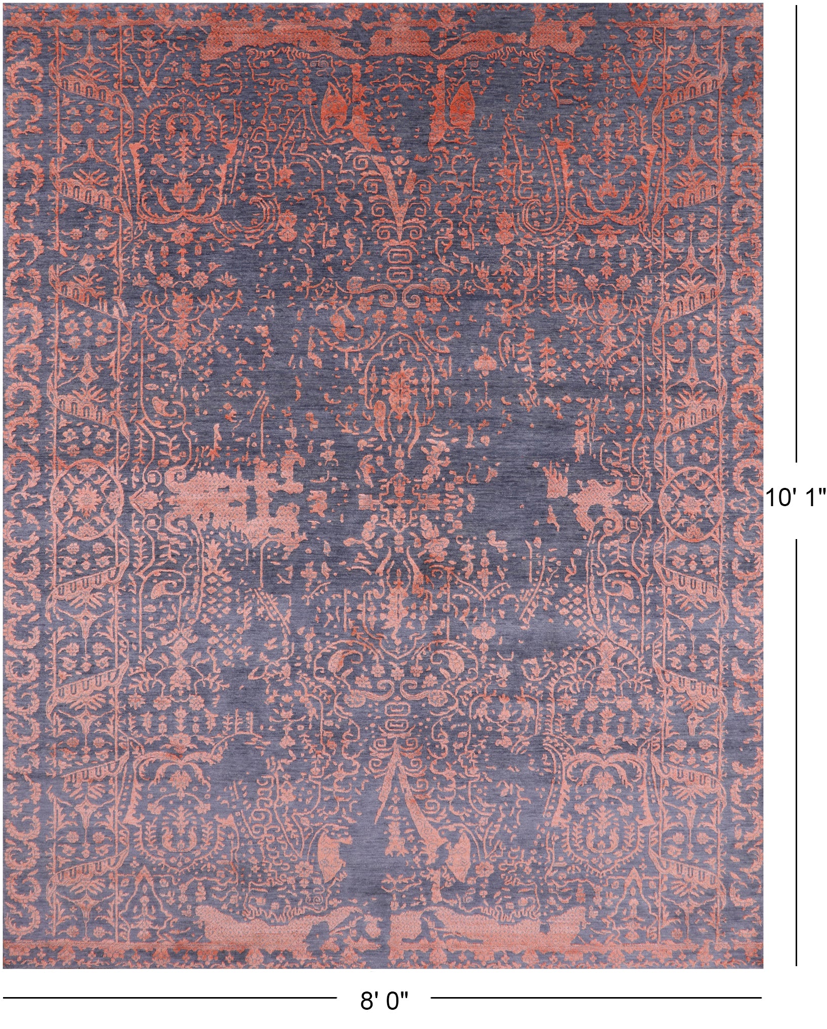 Grey Persian Handmade Wool & Silk Rug - 8' 0" X 10' 1" - Golden Nile
