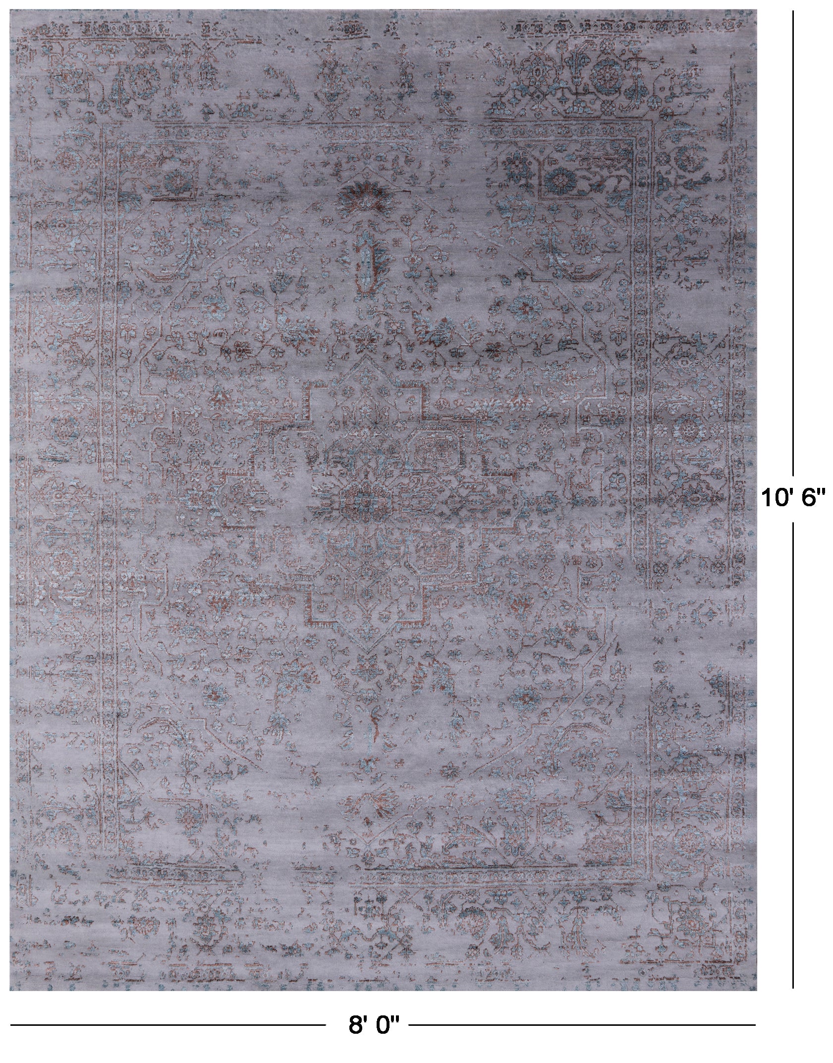 Grey Persian Heriz Serapi Hand Knotted Wool & Silk Rug - 8' 0" X 10' 6" - Golden Nile