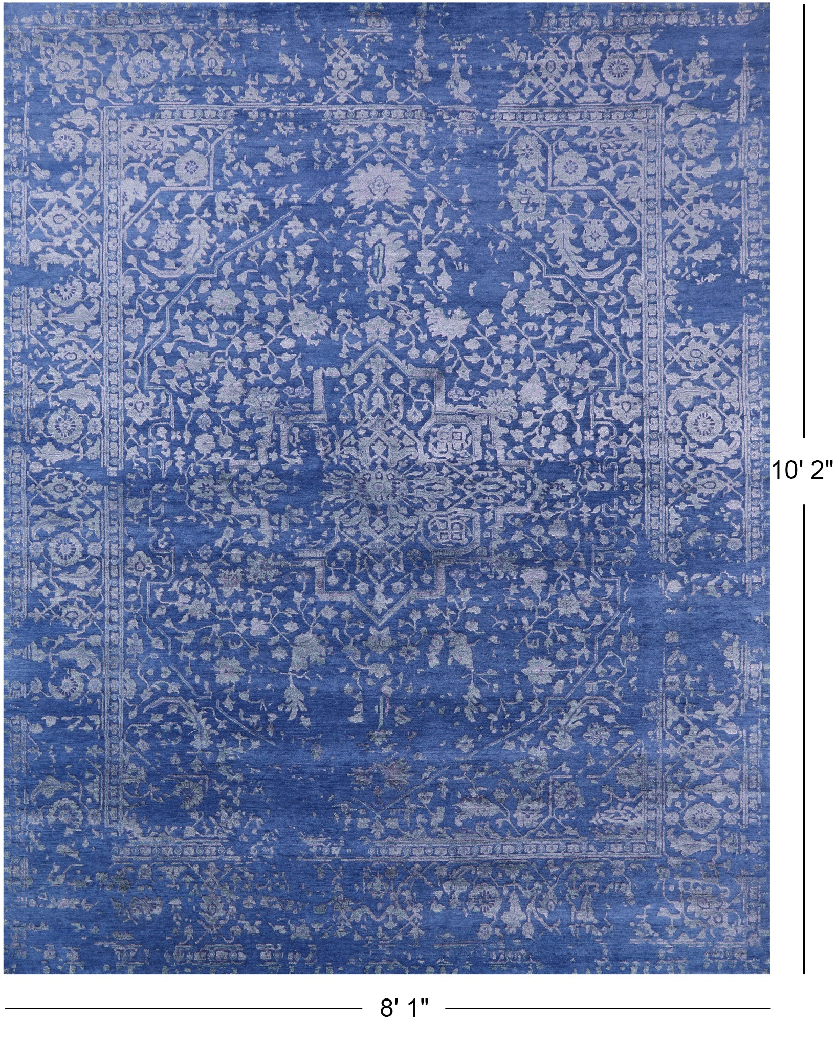 Blue Persian Fine Serapi Hand Knotted Wool & Silk Rug - 8' 1" X 10' 2" - Golden Nile