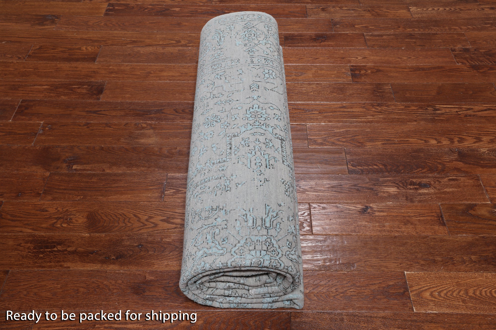 Grey Persian Heriz Serapi Handmade Wool & Silk Rug - 8' 1" X 10' 1"