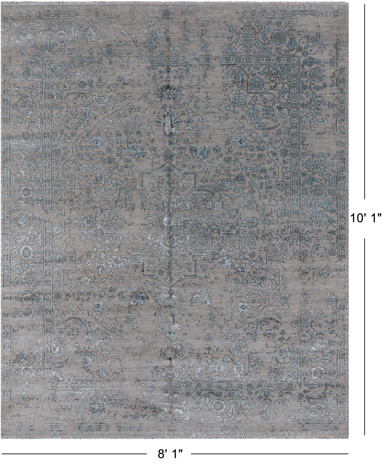 Grey Persian Heriz Serapi Handmade Wool & Silk Rug - 8' 1" X 10' 1"