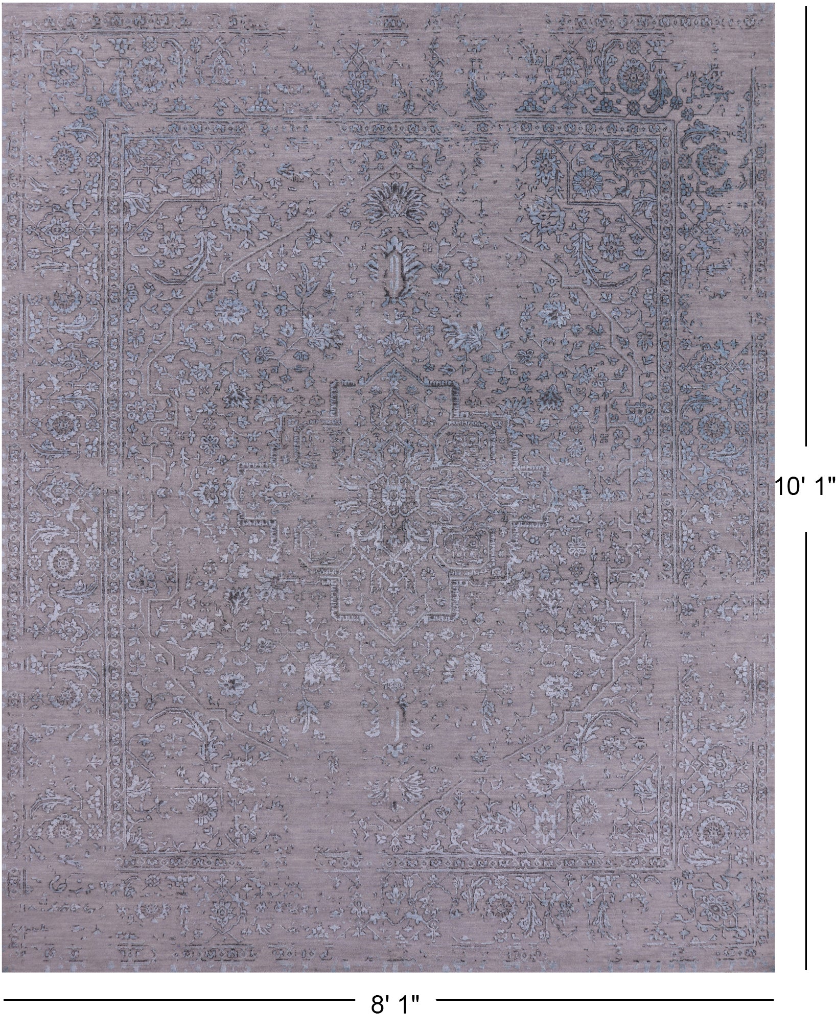 Grey Persian Heriz Serapi Handmade Wool & Silk Rug - 8' 1" X 10' 1" - Golden Nile