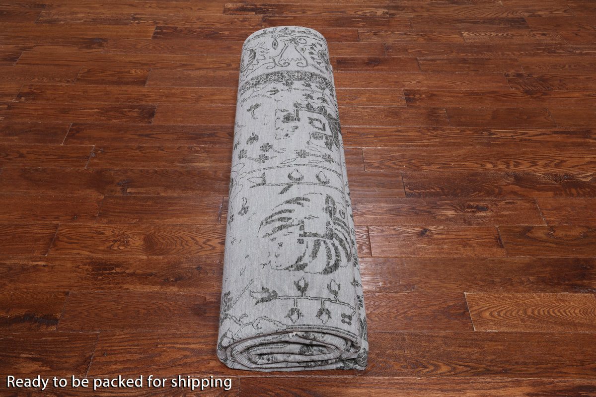 Grey Persian Hand Knotted Wool & Silk Rug - 9' 0" X 11' 11"