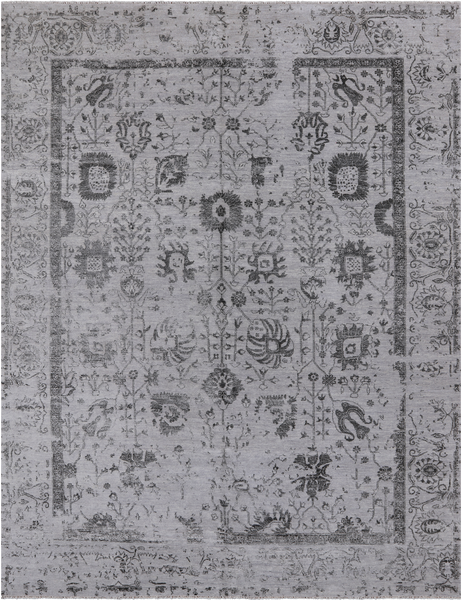 Grey Persian Hand Knotted Wool & Silk Rug - 9' 0" X 11' 11"