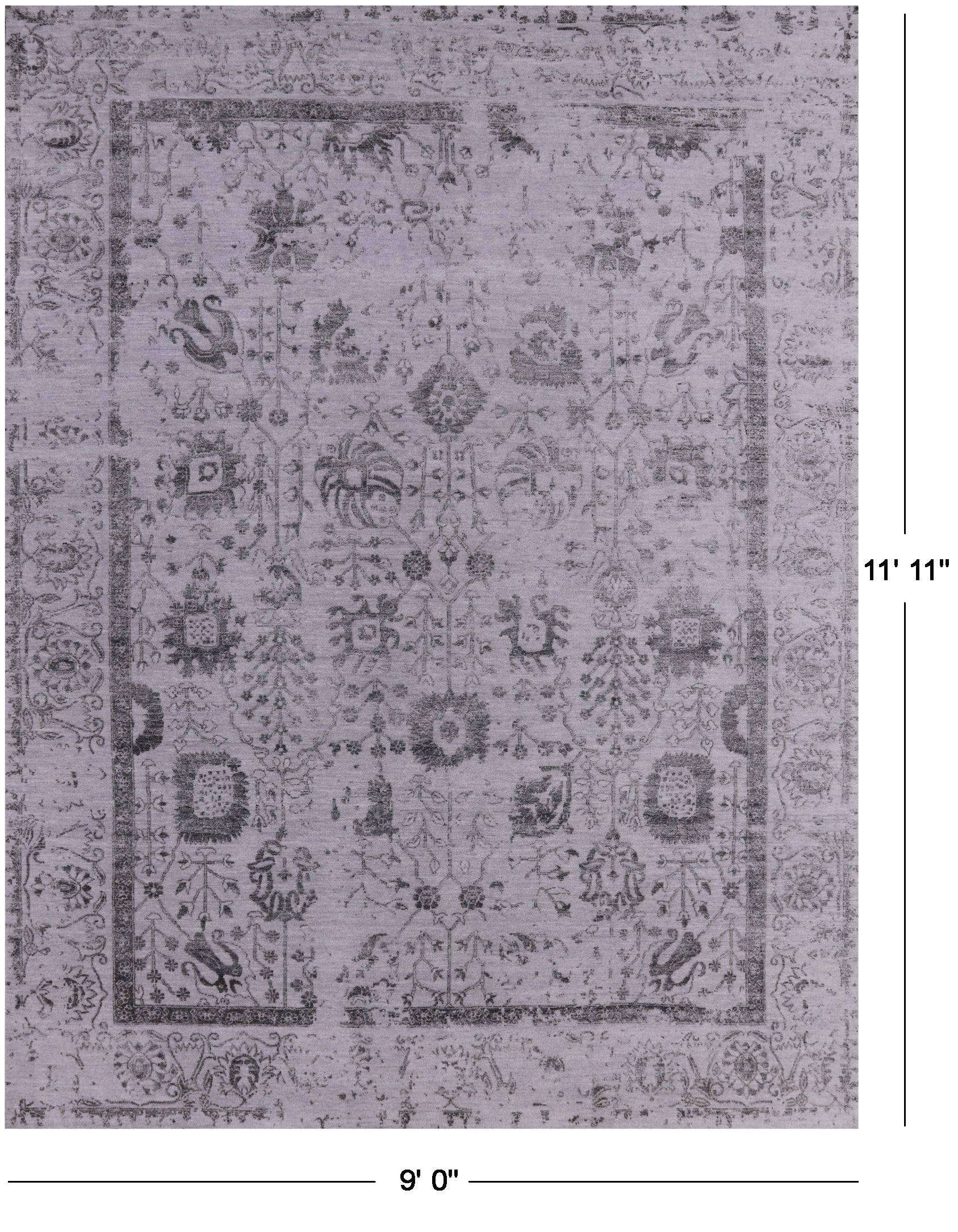 Grey Persian Hand Knotted Wool & Silk Rug - 9' 0" X 11' 11" - Golden Nile