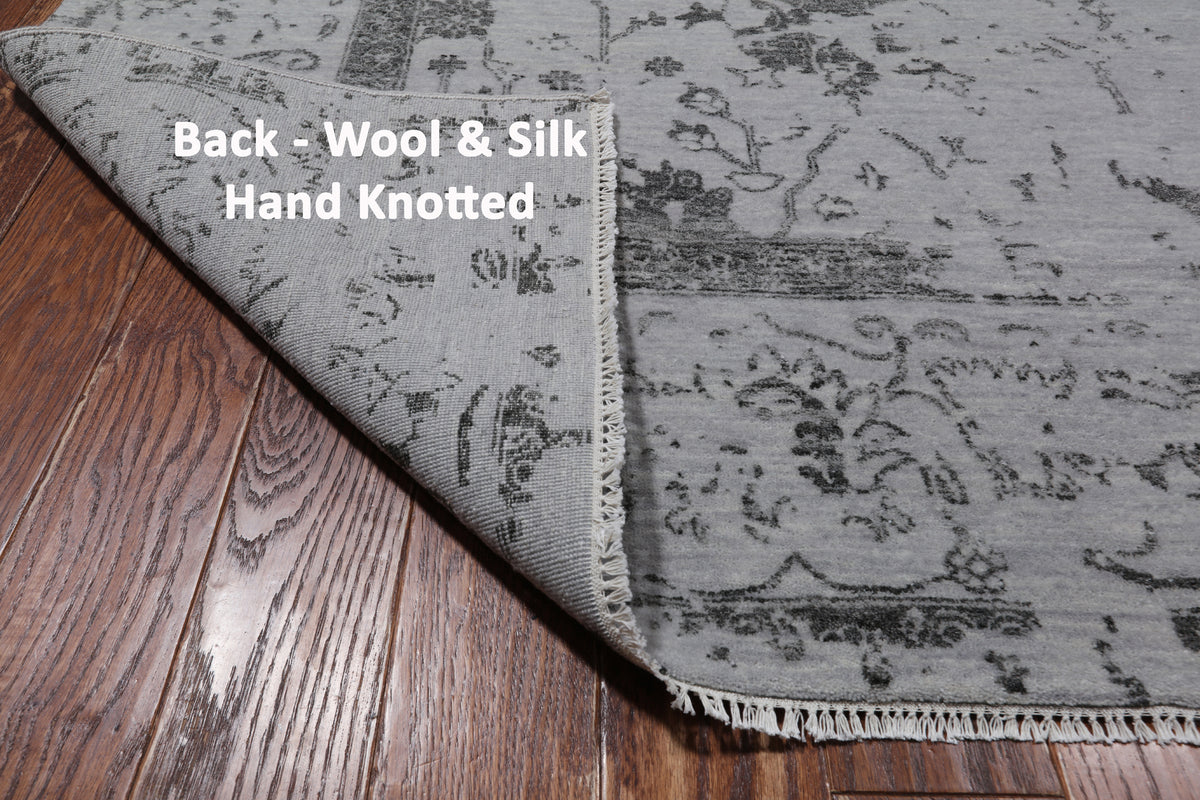 Grey Persian Hand Knotted Wool & Silk Rug - 9' 0" X 11' 11"