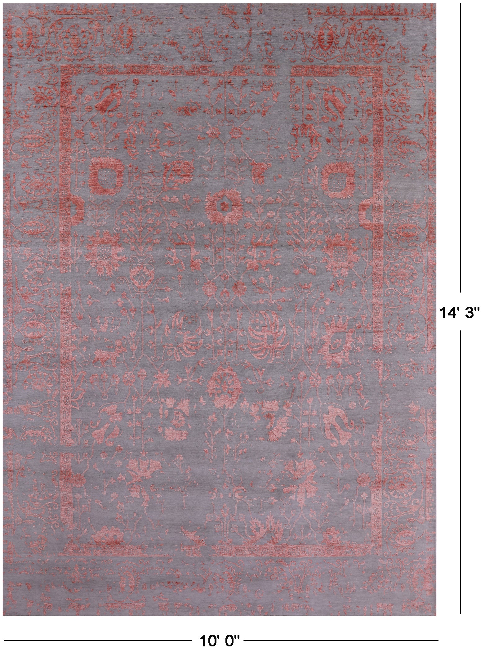Grey Persian Handmade Wool & Silk Rug - 10' 0" X 14' 3" - Golden Nile