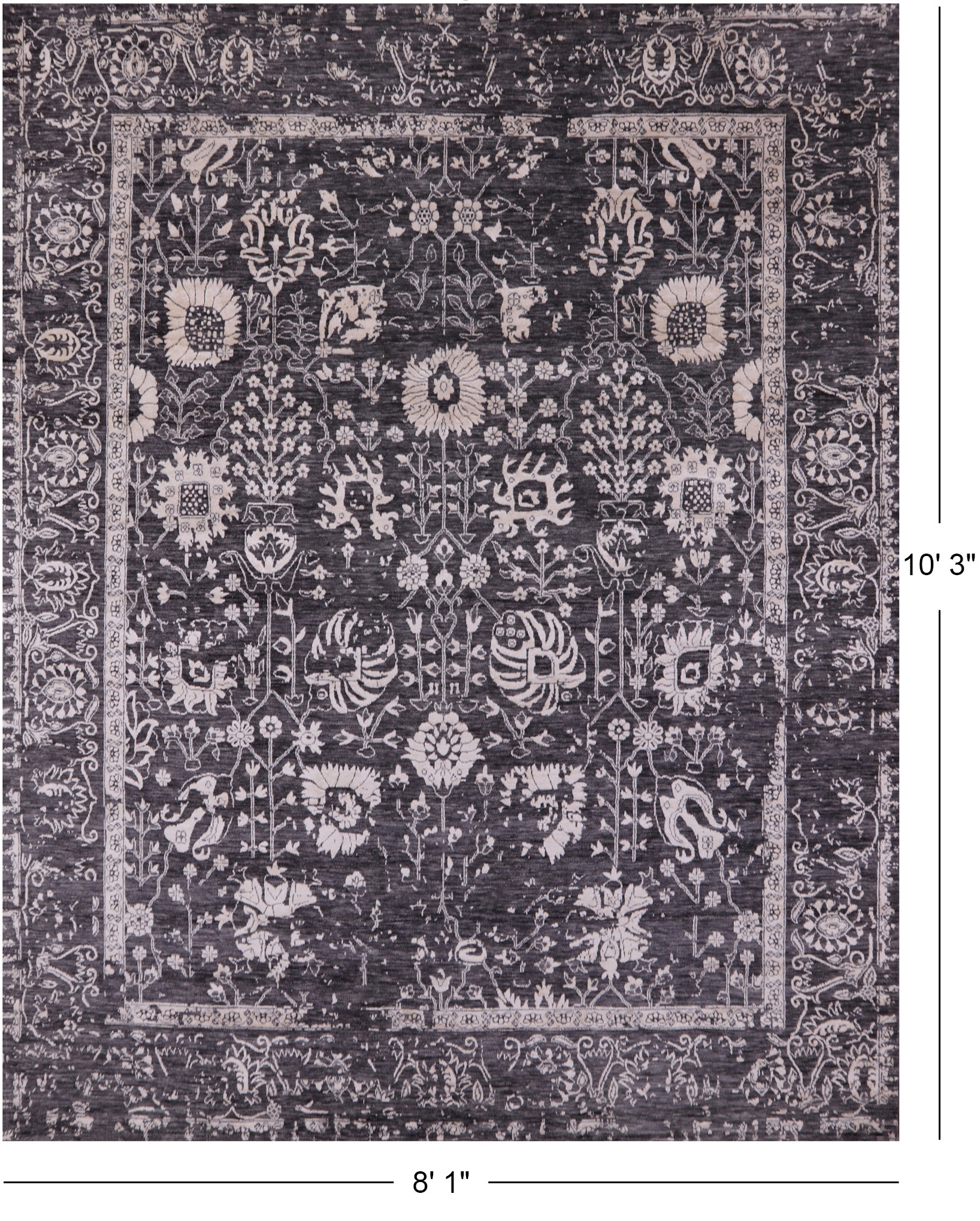 Grey Persian Hand Knotted Wool & Silk Rug - 8' 1" X 10' 3" - Golden Nile
