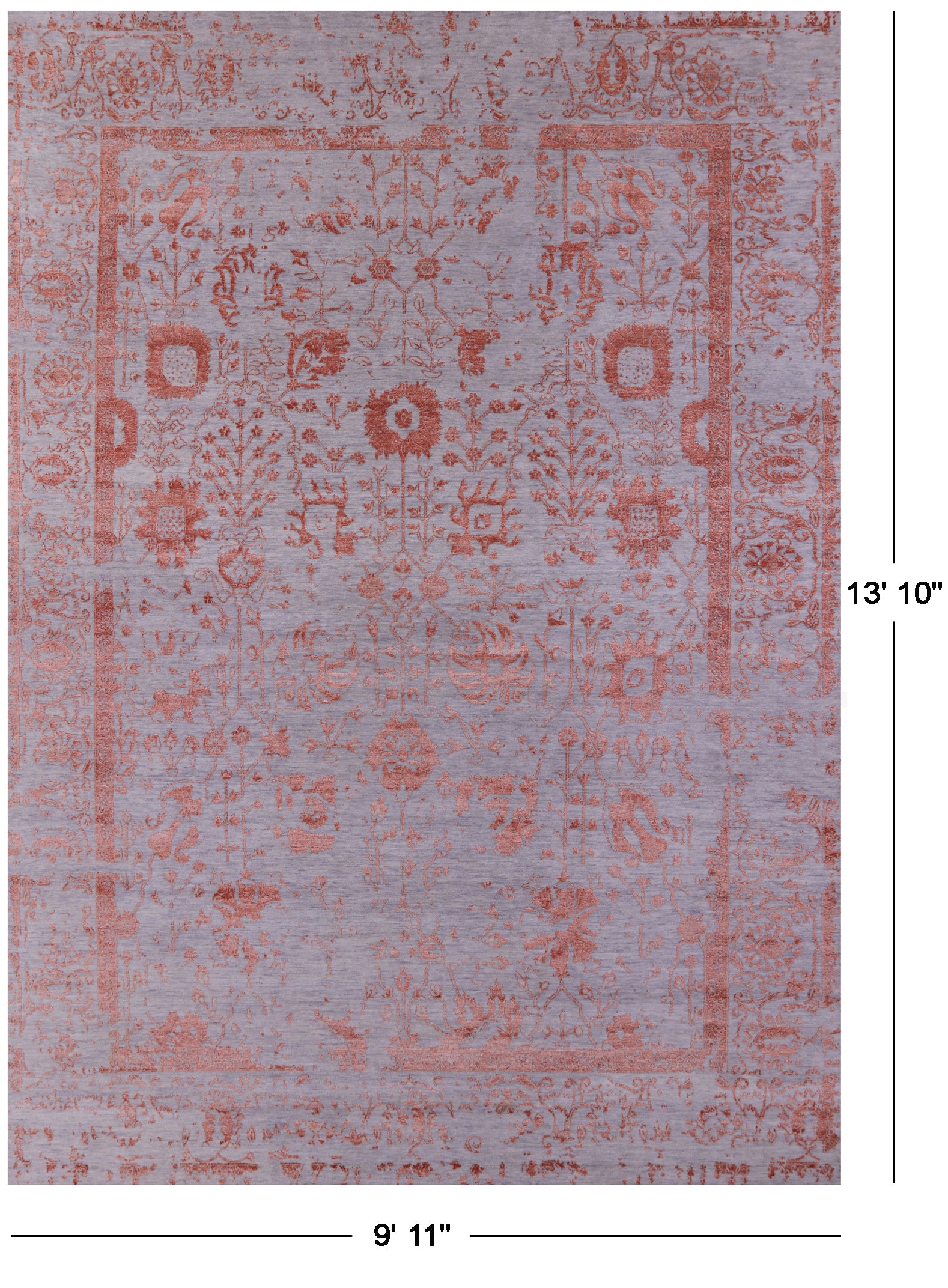 Grey Persian Handmade Wool & Silk Rug - 9' 11" X 13' 10" - Golden Nile