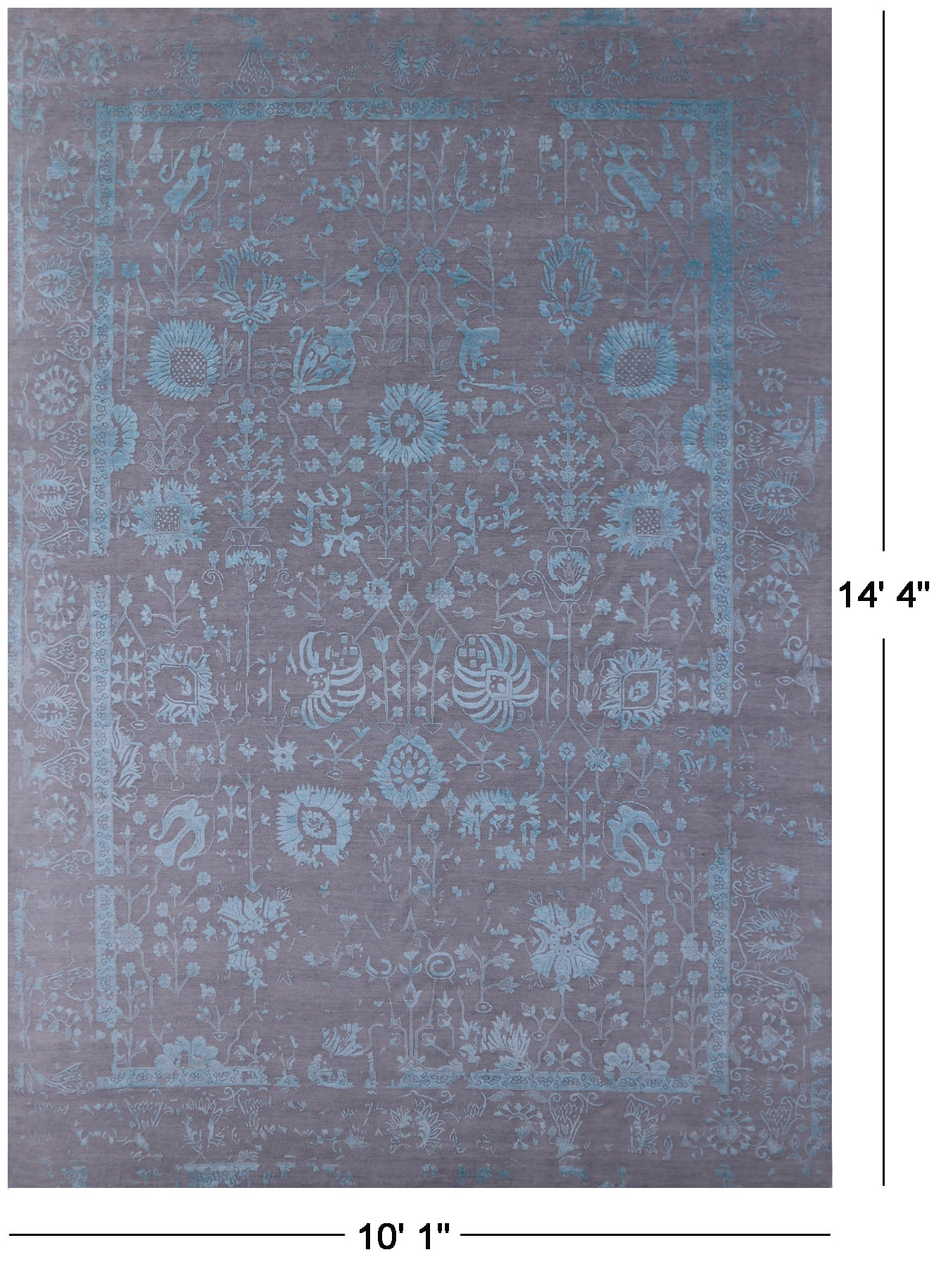 Grey Persian Hand Knotted Wool & Silk Rug - 10' 1" X 14' 4" - Golden Nile