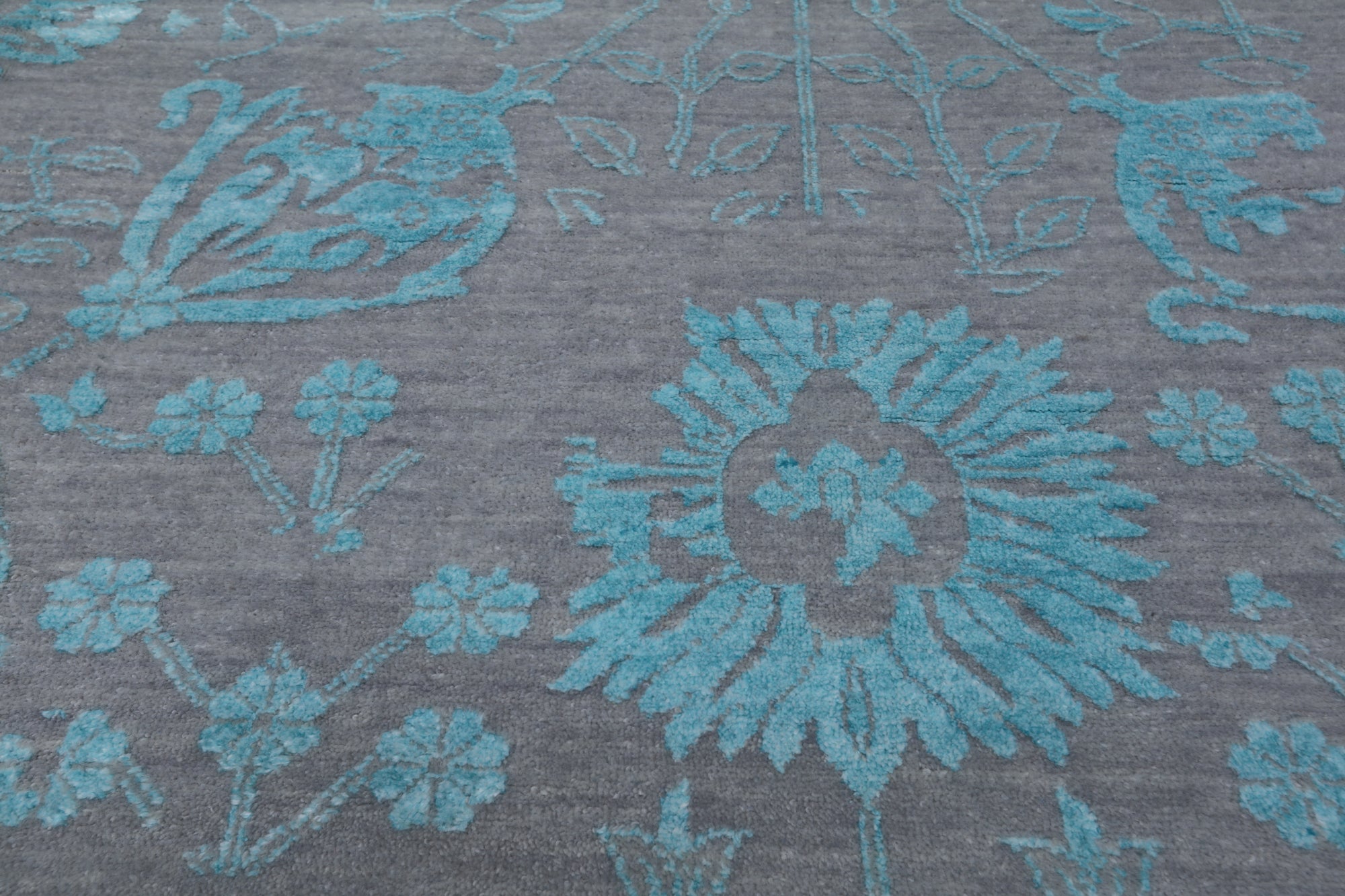 Grey Persian Hand Knotted Wool & Silk Rug - 10' 1" X 14' 4"