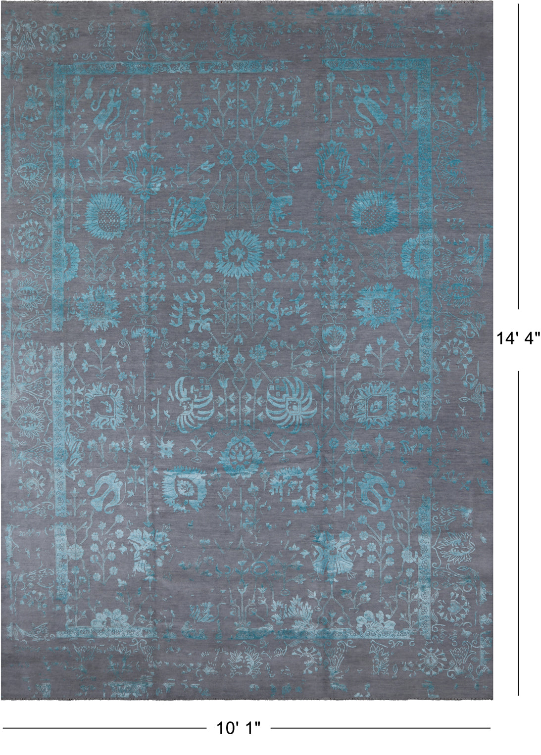 Grey Persian Hand Knotted Wool & Silk Rug - 10' 1" X 14' 4"