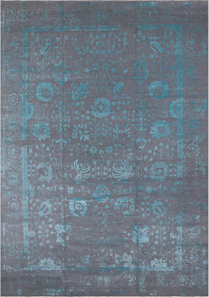 Grey Persian Hand Knotted Wool & Silk Rug - 10' 1" X 14' 4"