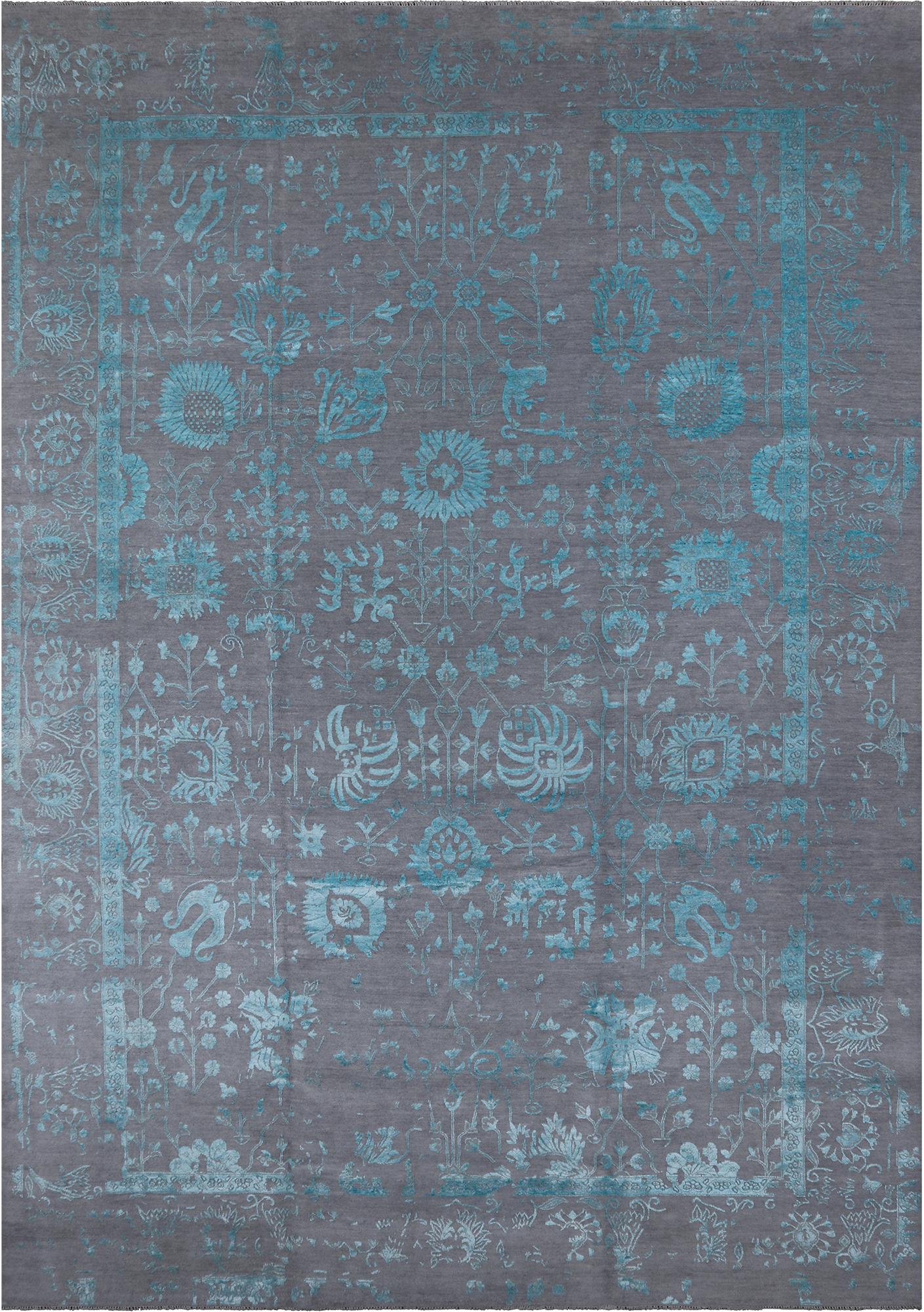 Grey Persian Hand Knotted Wool & Silk Rug - 10' 1" X 14' 4"
