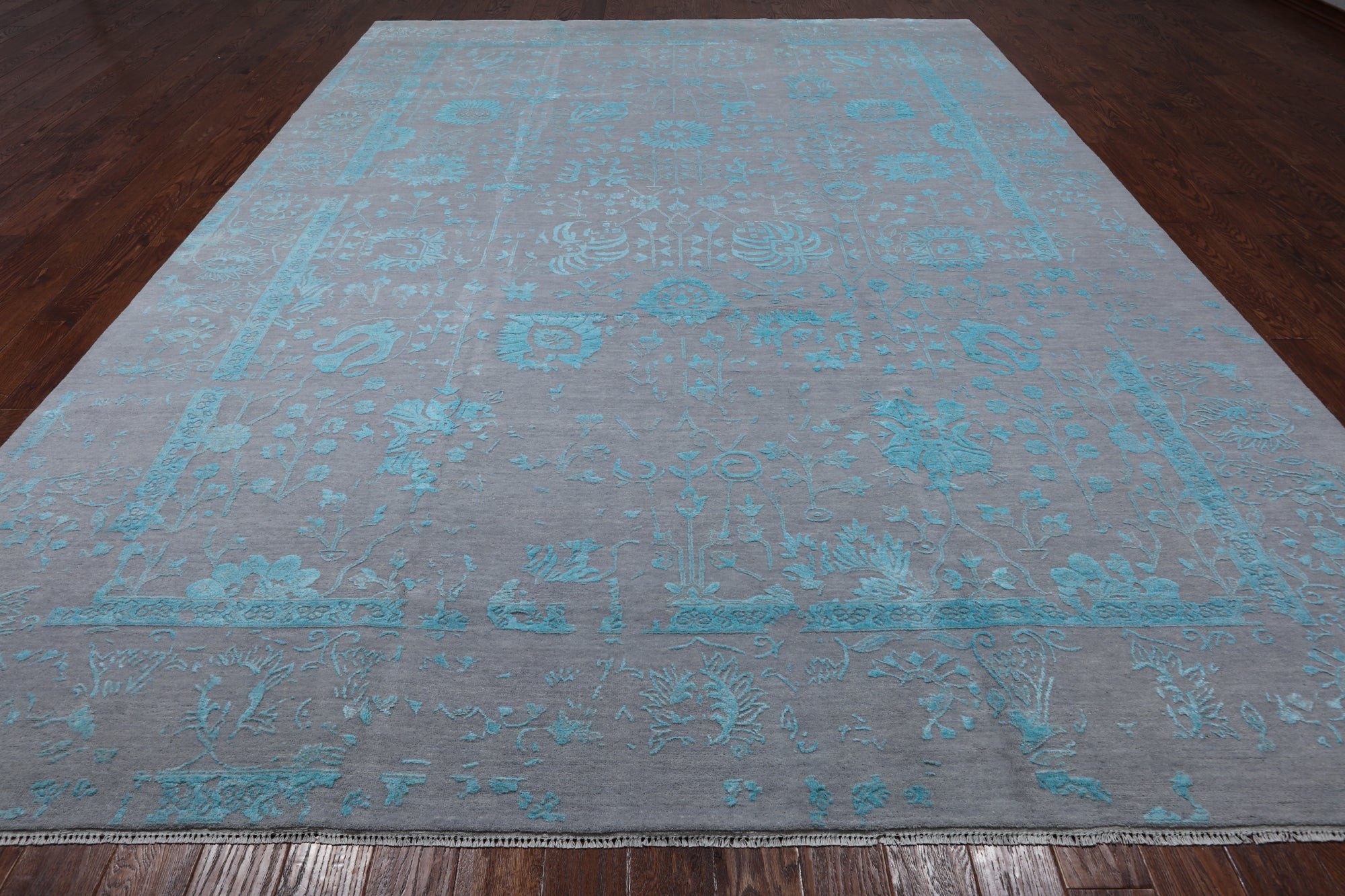 Grey Persian Hand Knotted Wool & Silk Rug - 10' 1" X 14' 4"
